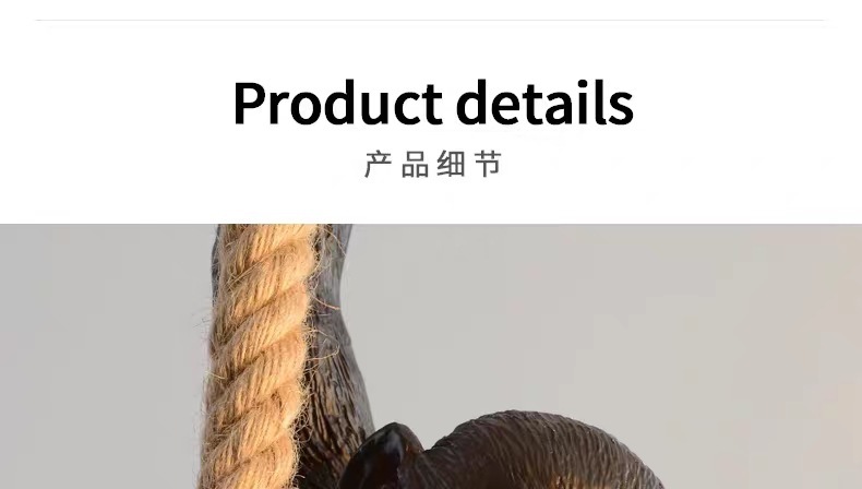 Cross-border monkey lamp, hemp rope lamp, clothing store lamp, retro industrial style animal resin hemp rope lamp, Nordic chandelier pic 17