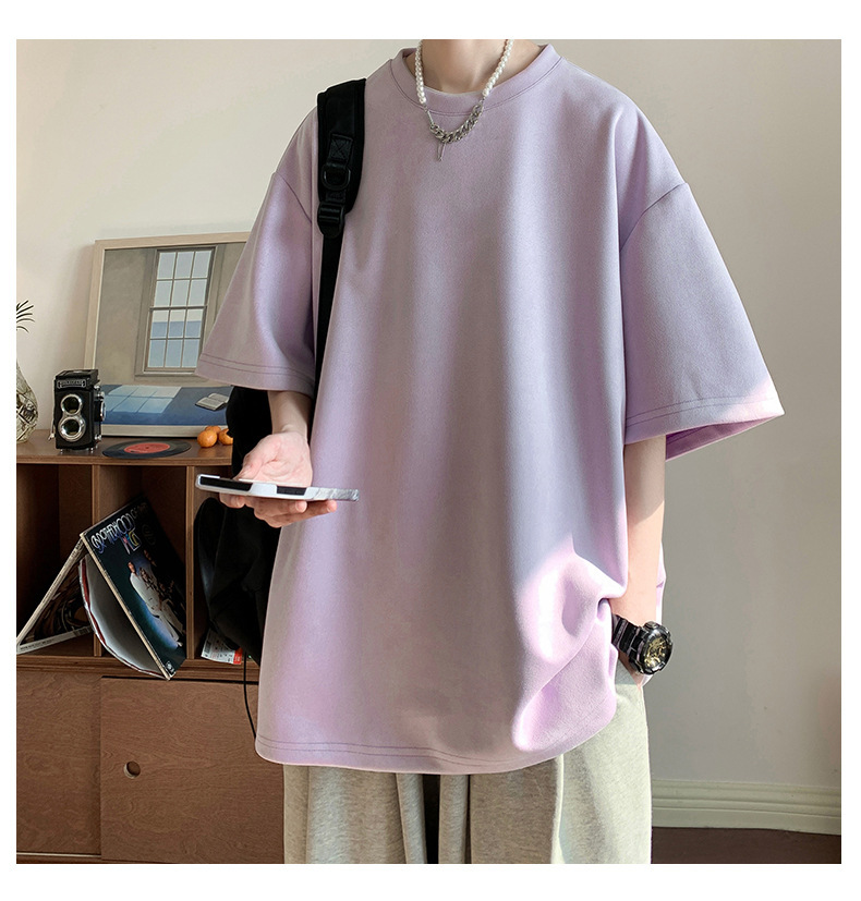 麂皮纯色短袖T恤男2023夏季质感半袖宽松t恤圆领半袖衣服青少年详情15