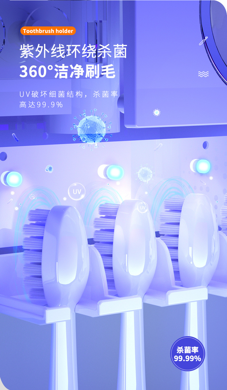 Smart disinfection toothbrush rack, creative bathroom storage toothbrush rack set, washbasin cup storage rack pic 3