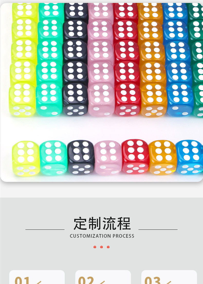 跨境热卖14mm透明彩色骰子棋牌娱乐游戏筛子色子投子详情8