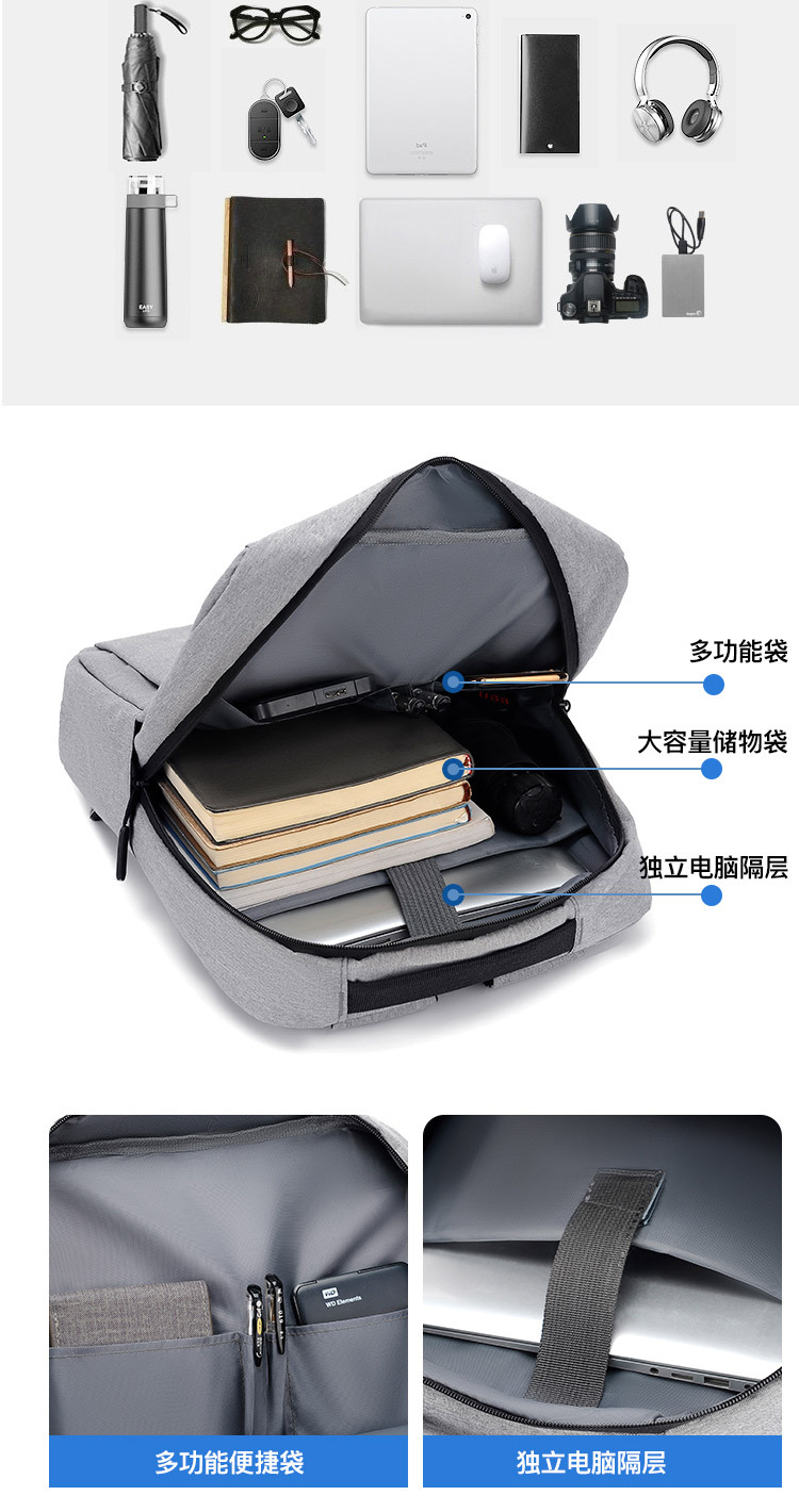 Backpack wholesale: Male high school computer bags, female sports canvas business backpacks, middle school shoulder backpacks pic 5