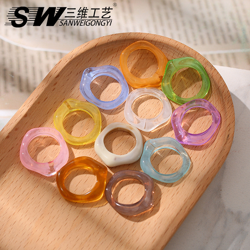 The same resin bright and transparent color ring as Dongdaemun in South Korea, featuring a simple macaron color ring design pic 4