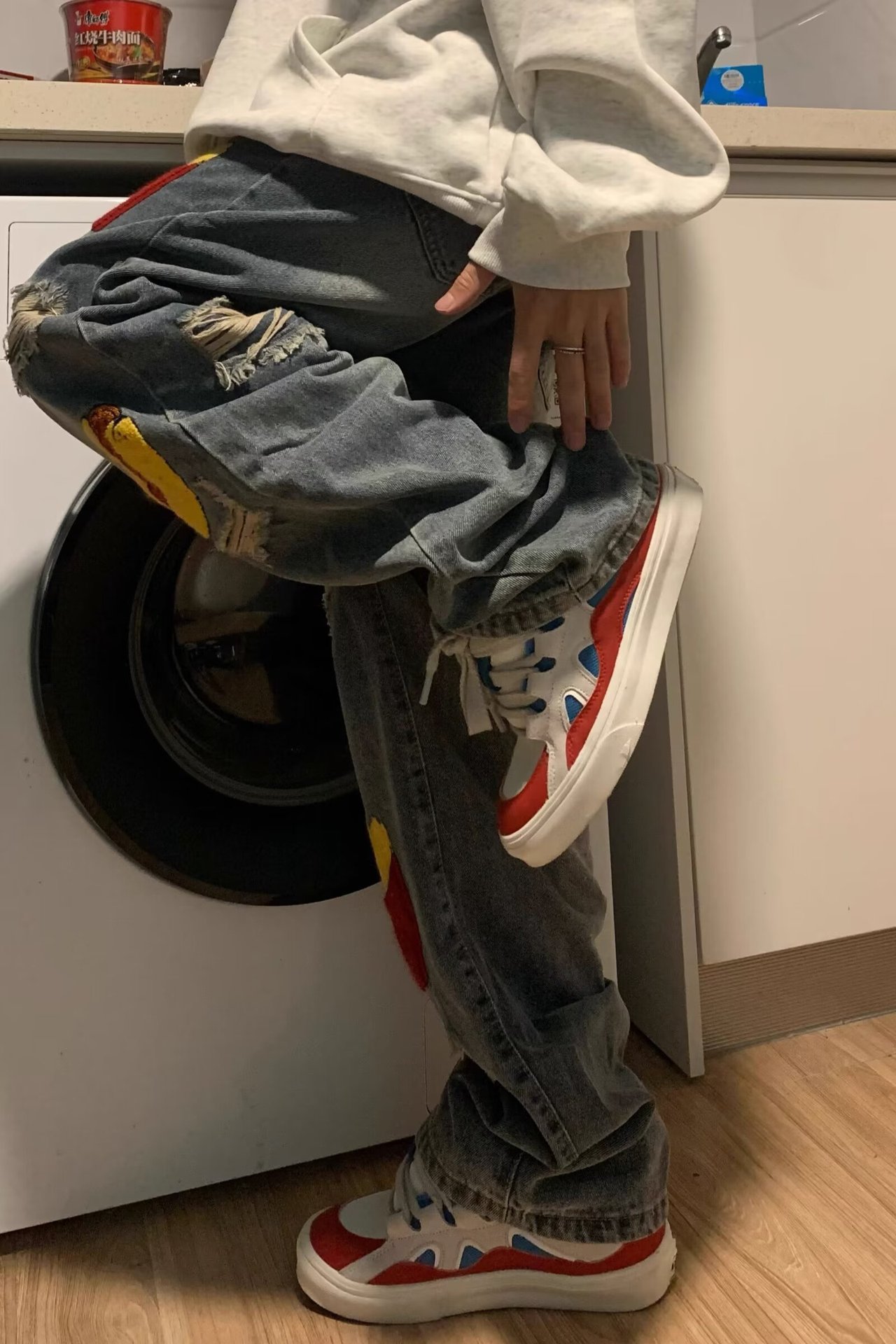 2024 New niche design cartoon patch patch straight-leg jeans for men, loose and versatile couple wide-leg pants pic 5