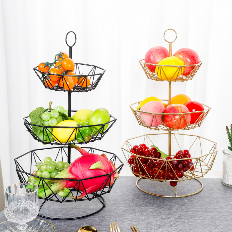 铁艺水果篮创意家用糖果水果盘北欧三层简约跨境格调干果盘批发详情10