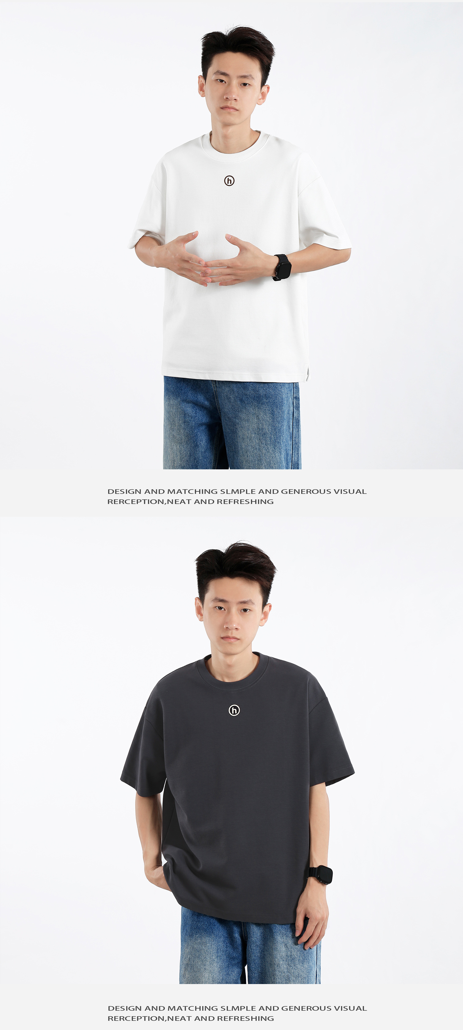 Anti-wrinkle texture letter-printed short-sleeved T-shirt for men, a summer heavyweight loose round-neck simple half-sleeved T-shirt brand pic 5