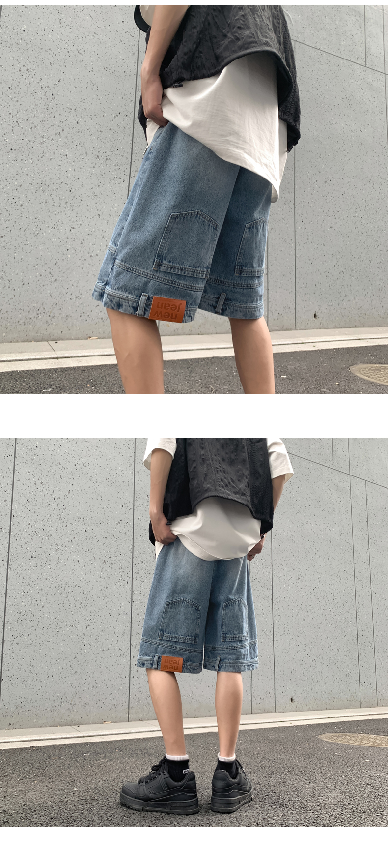 美式高街倒装牛仔短裤男夏季薄款小众设计感痞帅宽松休闲五分裤子详情6