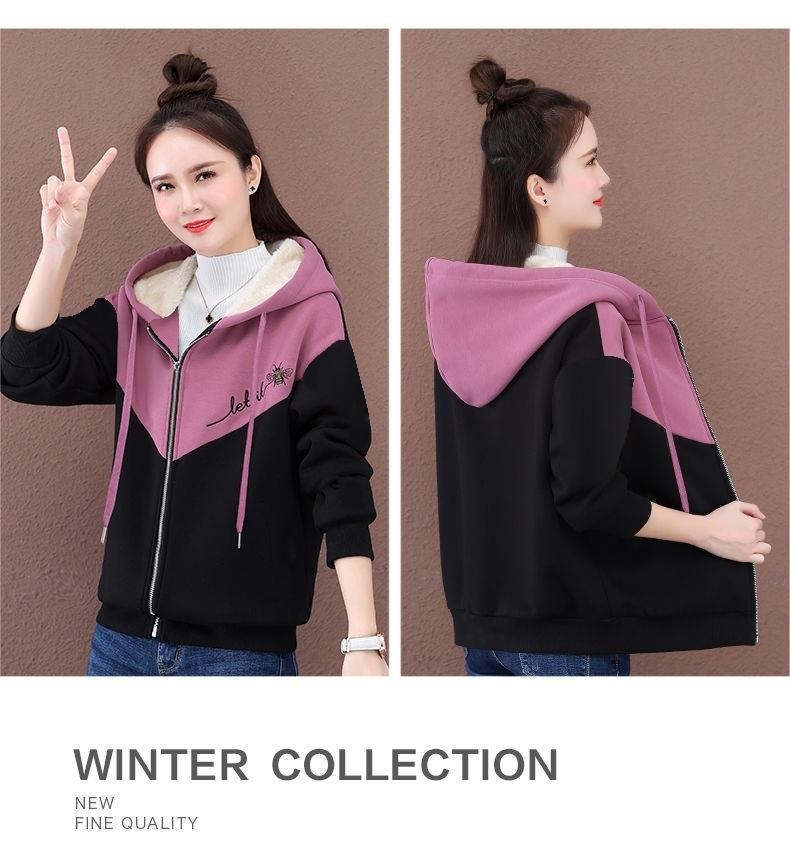 加绒女士卫衣2022年新款秋冬季加厚拉链开衫外套时尚保暖冬款详情3