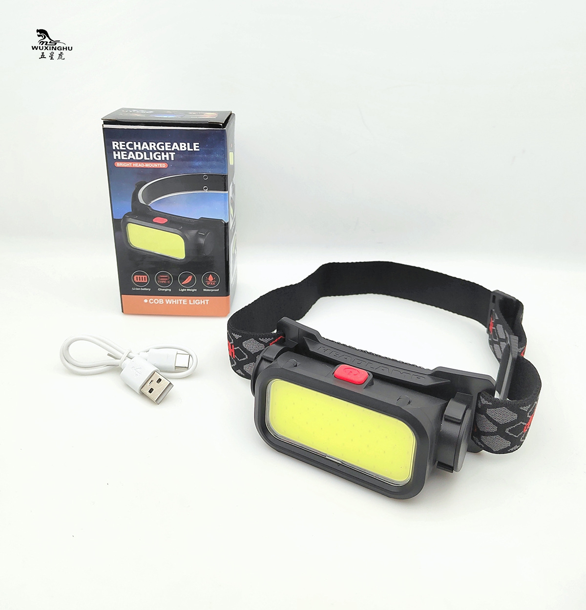 Cross-border bestseller COB+LED dual-light source lamp, USB charging red and white light charging headlamp, night running and fishing headlamp pic 22