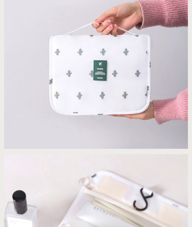 A modern, simple, waterproof travel bag with a large capacity and a hook for toiletries. It is a portable hand-held toiletries and cosmetics storage bag pic 17