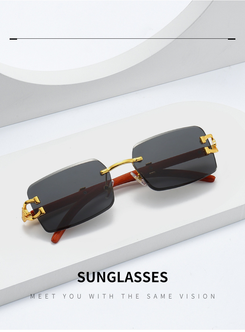 新款时尚无框太阳镜男款个性豹子木纹镜腿方框墨镜女潮跨境批发详情3