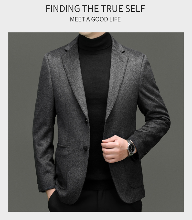 羊毛羊绒西服男高档商务休闲时尚桑蚕丝西装英伦秋冬厚款外套男装详情40