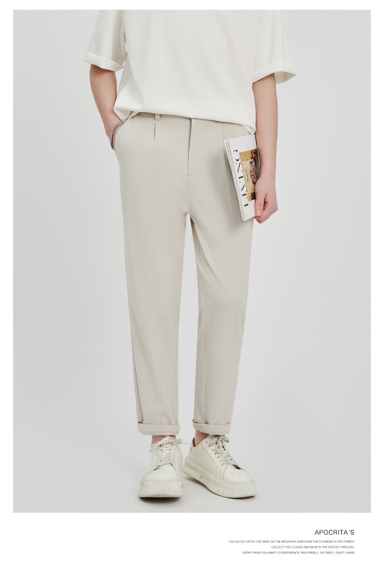 APO男装|宽松西裤男修身九分裤2024春夏抗皱直筒高级感休闲裤男详情17