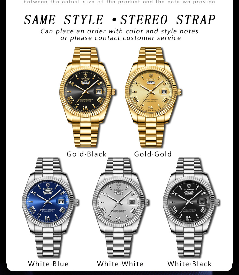 宾邦手表男士非机械表防水日志型时尚男表蓝色跨境情侣商务腕表详情28