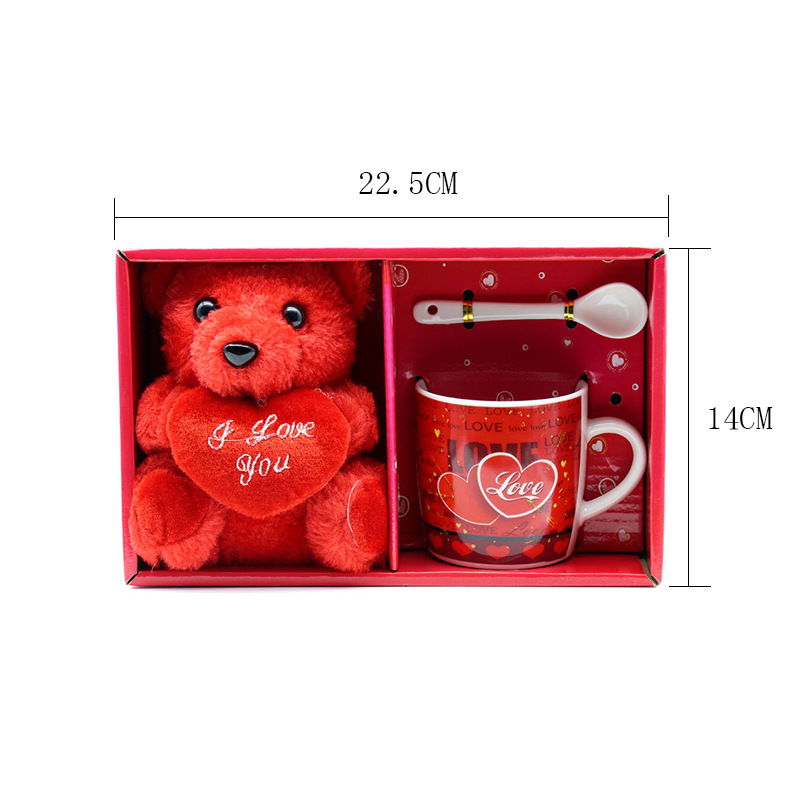 情人节杯子陶瓷杯马克杯LOVE cup带柄勺毛绒小熊套装情侣礼物支持定制详情1