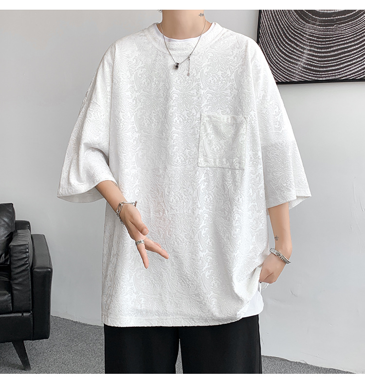 高弹提花宽松街潮ins情侣中性风短袖T恤男大码男士百搭半袖薄款详情7