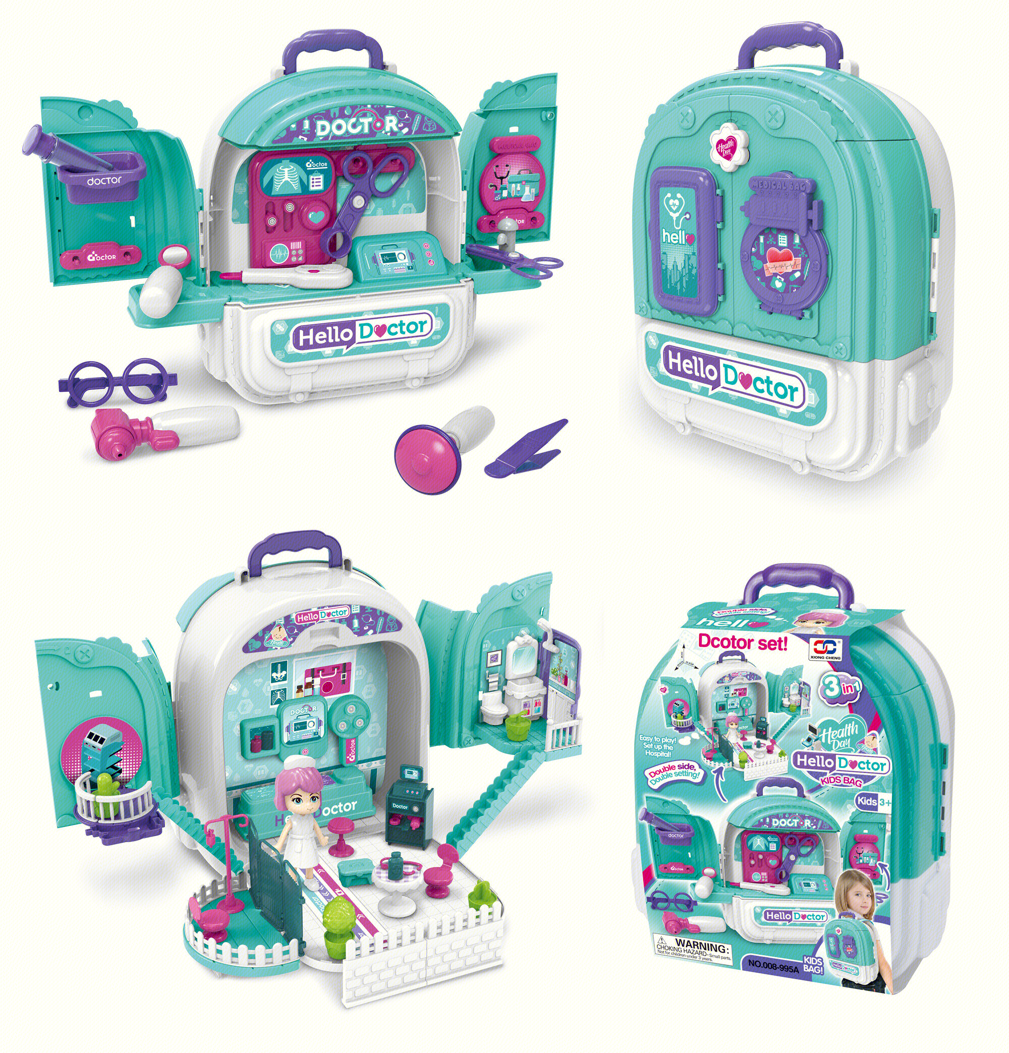 儿童玩具跨境外贸宠物双面背包玩具 儿童过家家双面场景拼装男女孩玩具详情2