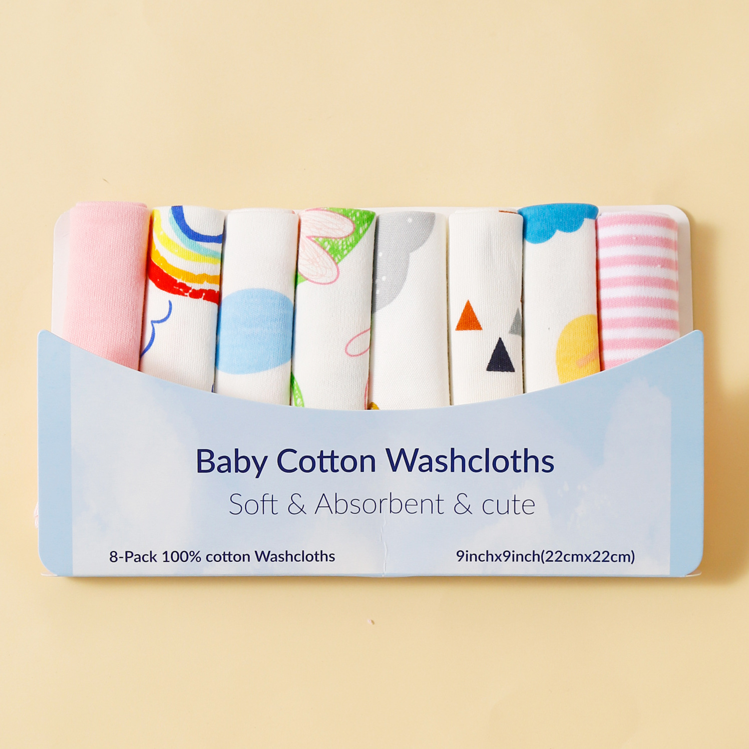 momscare baby square towels/feeding towels and saliva wipes are all packed in 8-piece cotton fabric with fixed patterns pic 16