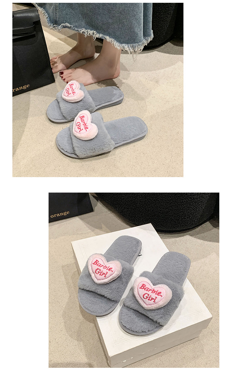 爱心配饰毛毛拖鞋女外穿2024秋冬新款甜美女生家居平底毛绒棉拖鞋详情24