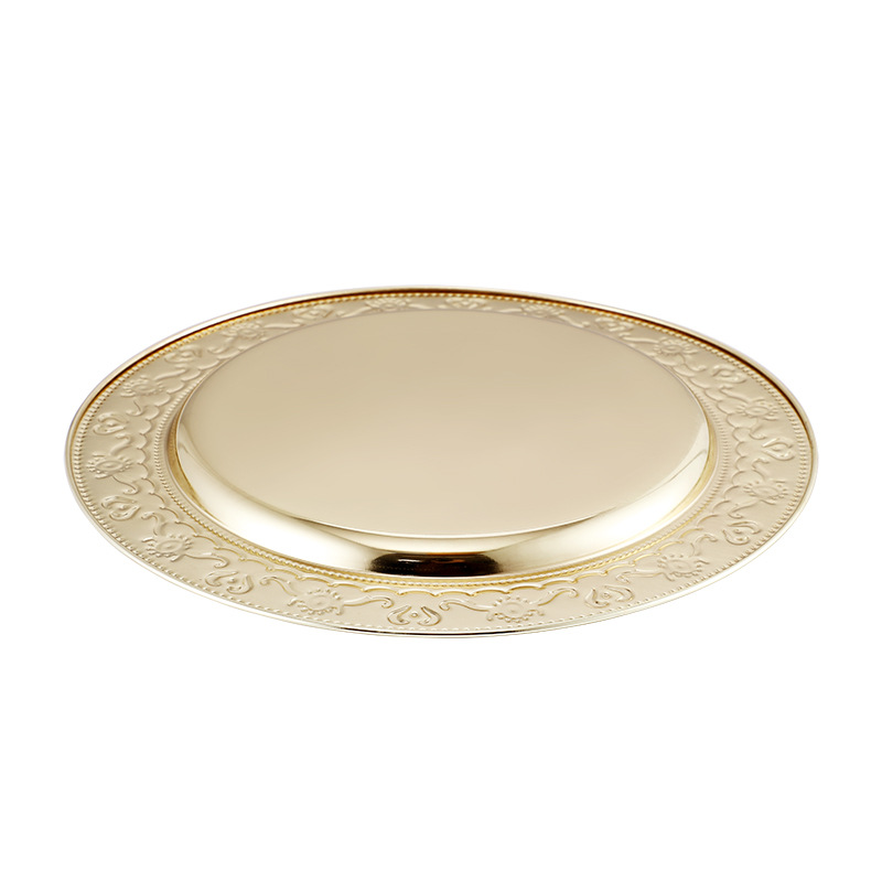 Factory wholesale stainless steel dinner plates, round plates with diamonds, process plates, electroplated fruit plates and display plates pic 12