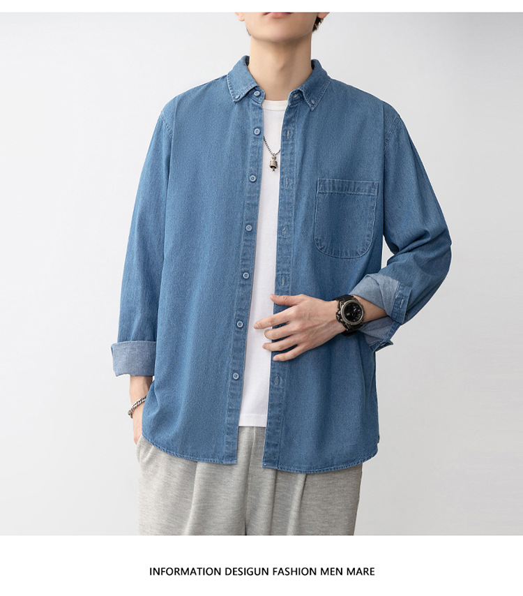 牛仔衬衫长袖男士帅气复古工装衬衣薄款日系休闲牛仔衣外套男款潮详情32
