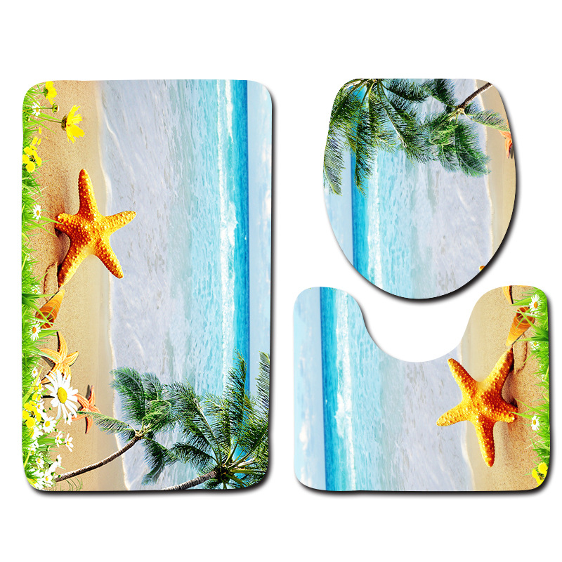 Beach series toilet floor mat three-piece set, bathroom three-piece set, carpet door mat, ebay cross-border Amazon current stock pic 10