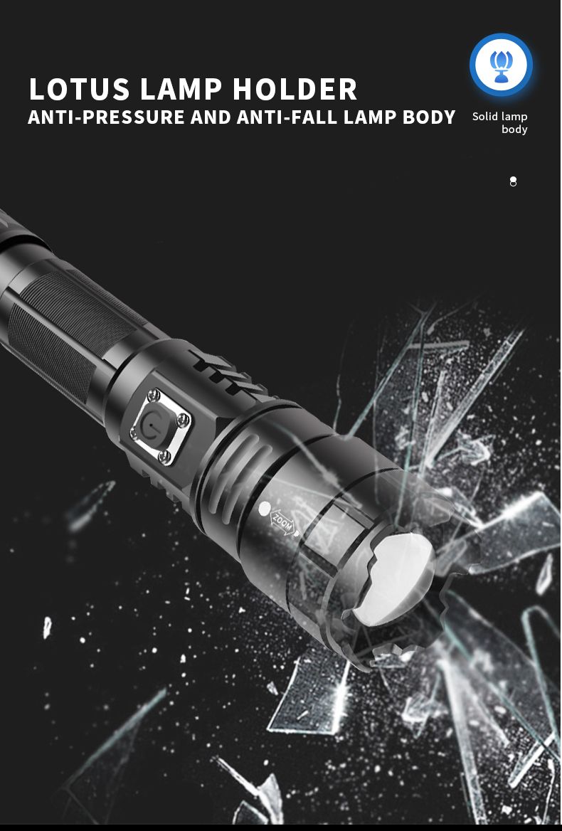 跨境新款XHP70 强光手电21700锂电池TYPE-C USB充电户外强光手电详情14