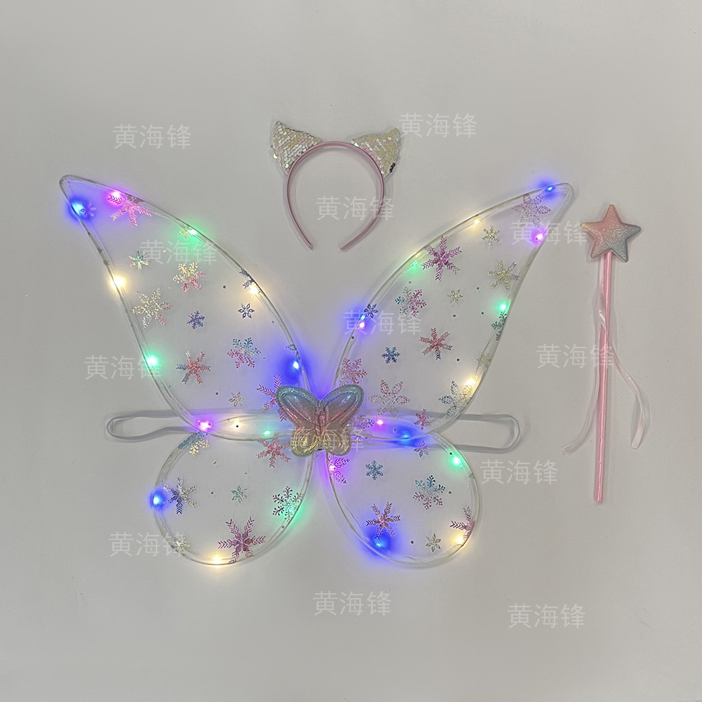 跨境圣诞节精灵翅膀套装舞会带灯单层天使翅膀魔法棒发箍三件套详情15