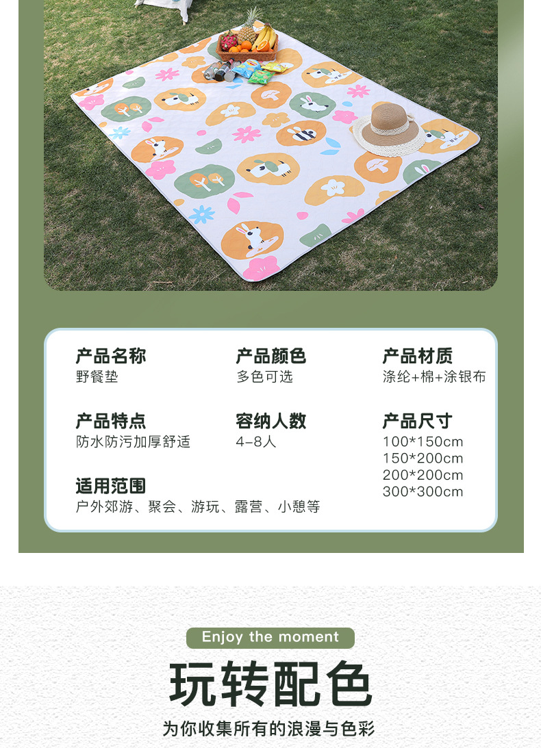 卡通满印花野餐布旅游防潮防虫野餐垫 便携式加厚防潮垫露营地垫详情13