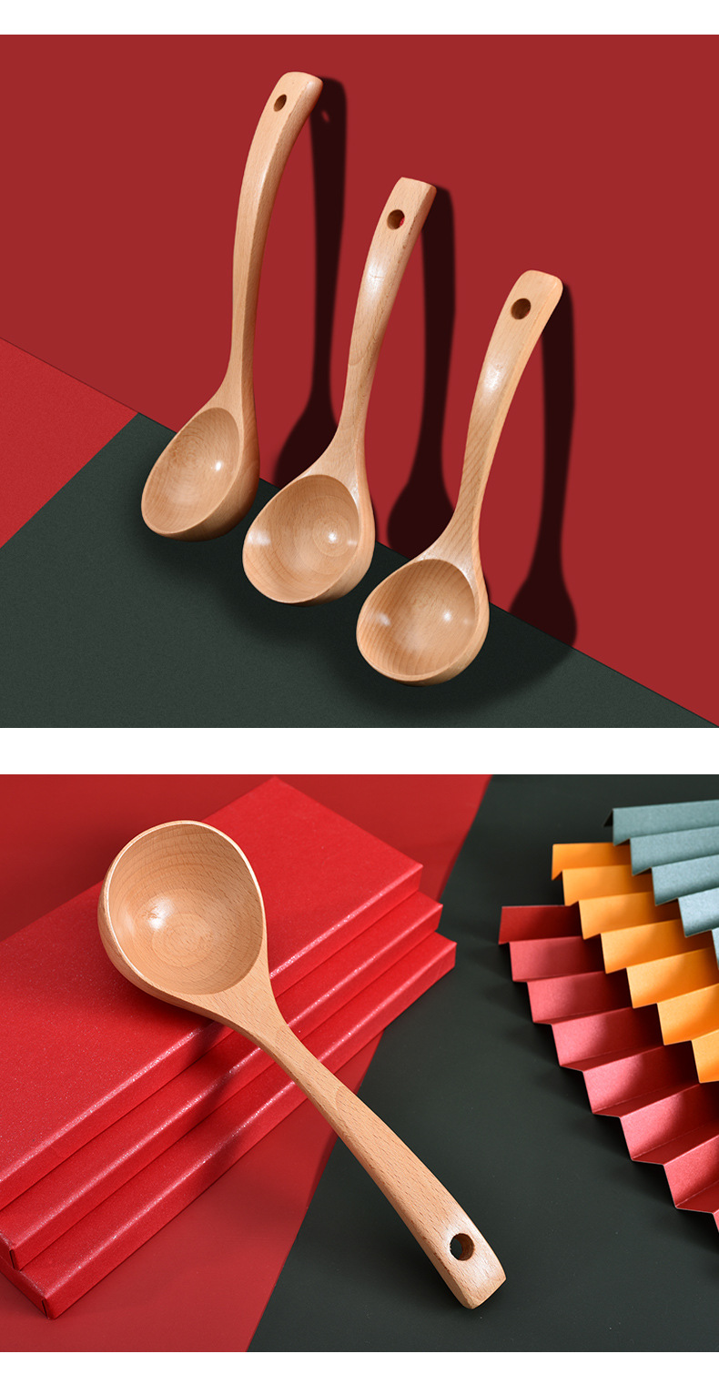 Beech wood large household soup spoon, soup, porridge, hot pot spoon, creative wooden long-handled large soup spoon 2 pic 17