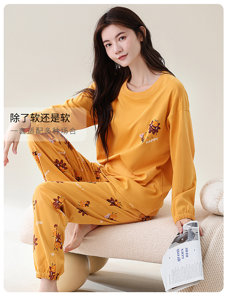 新款春秋冬季长袖长裤宽松套装100%纯棉女士睡衣空调房家居服薄款详情9