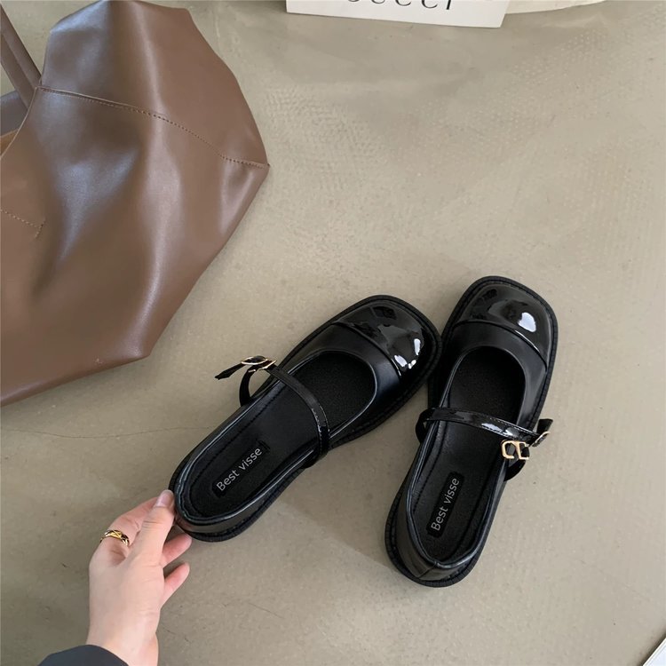 拼色玛丽珍单鞋女鞋子2023年新款春季法式浅口软平底英伦风小皮鞋详情13