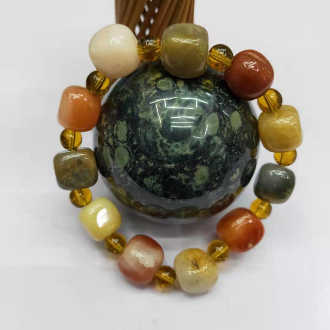 Jewelry and accessories, Xinjiang golden thread jade square irregular combination bracelet, diy Buddhist prayer beads jade bracelet manufacturer wholesale pic 8