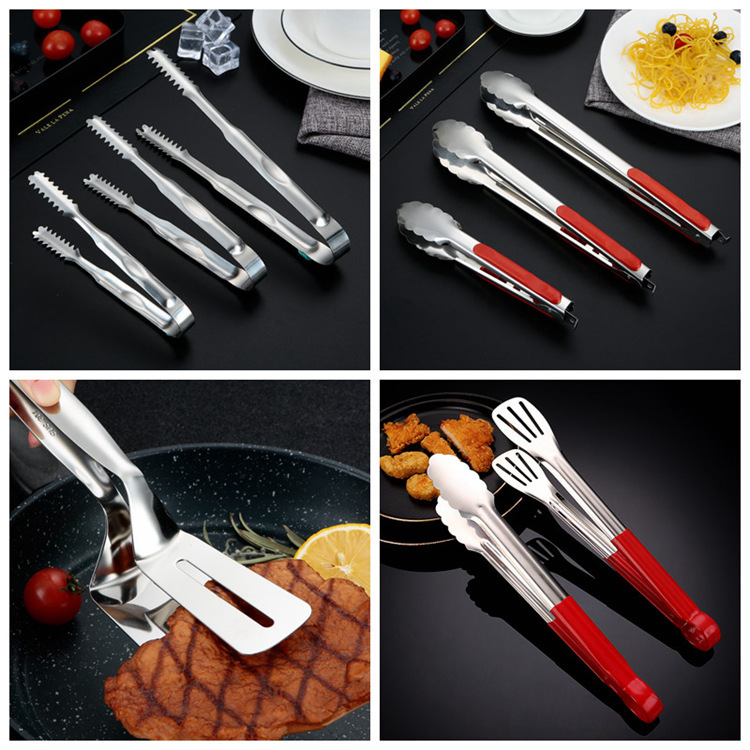 201 Non-magnetic bread tongs, barbecue tongs, thickened anti-scald semi-round and full-round buffet tongs, stainless steel tongs, food tongs pic 2