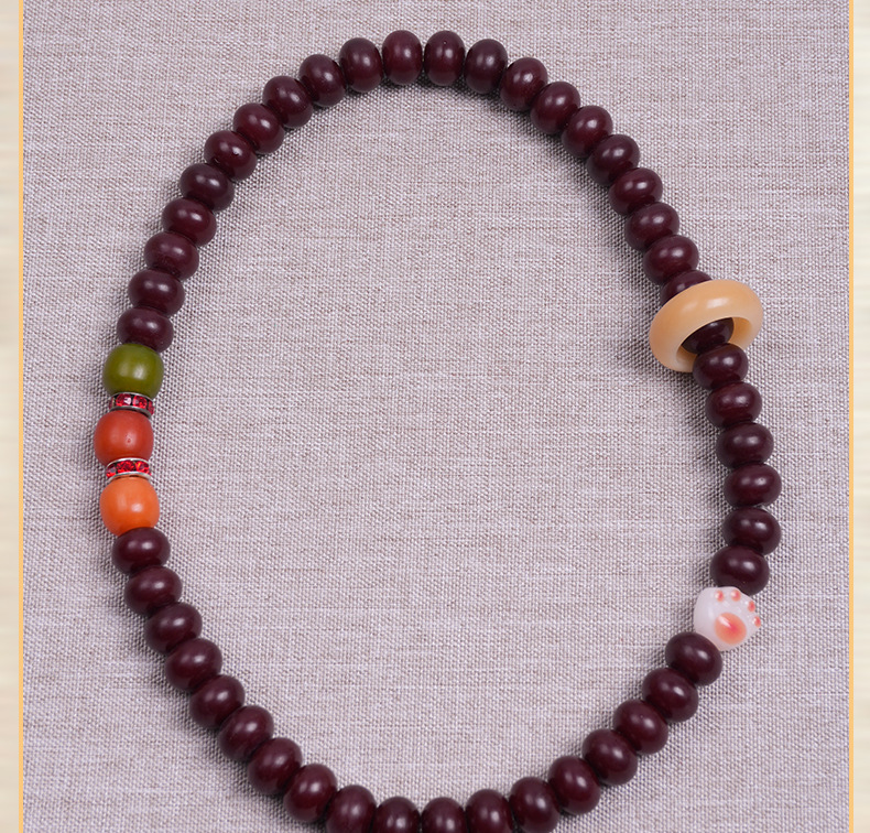原产天然红米菩提两圈手串带跑环精致炭烧招财猫手情侣男女款文玩详情3