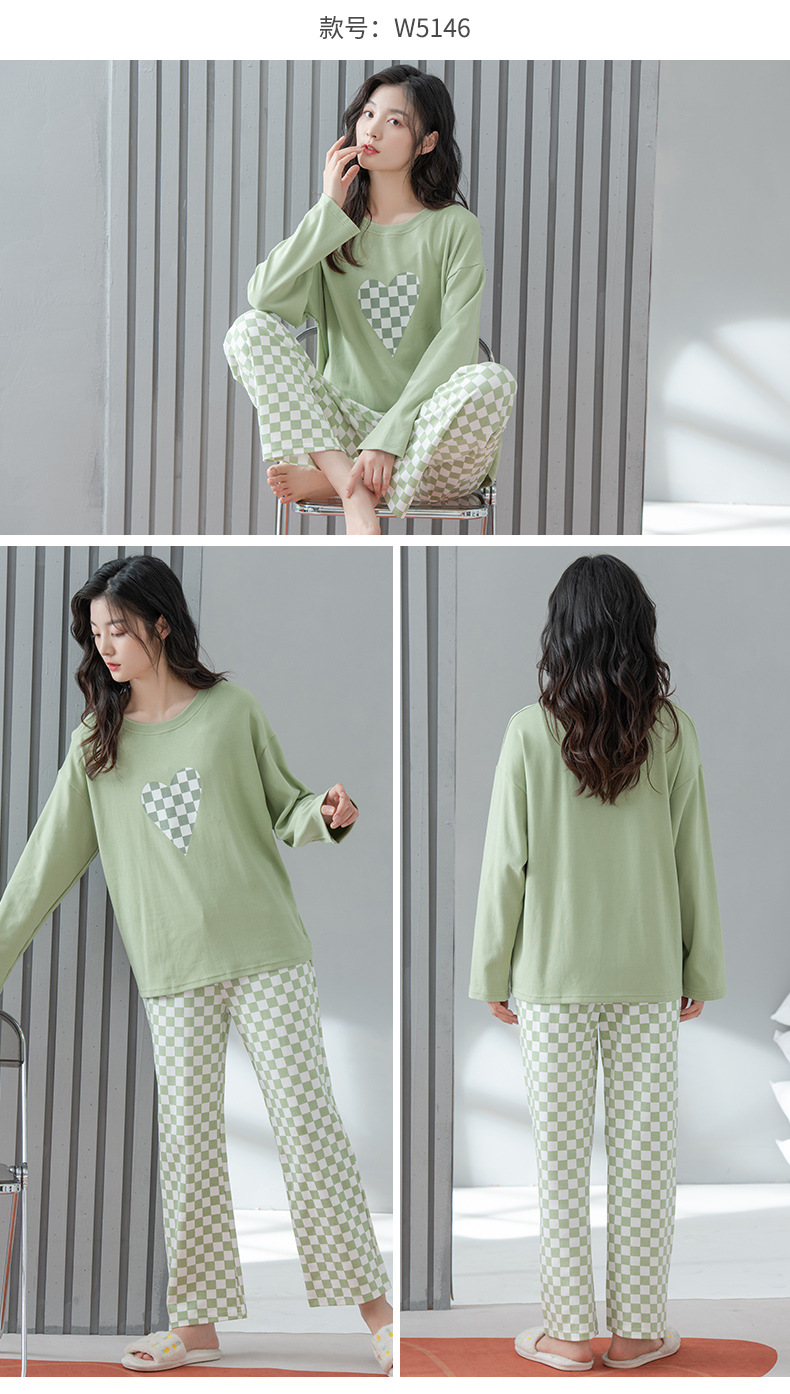 A spring and autumn pure cotton long-sleeved large-sized Korean-style all-cotton casual home wear set that can be worn outside in pajamas pic 20