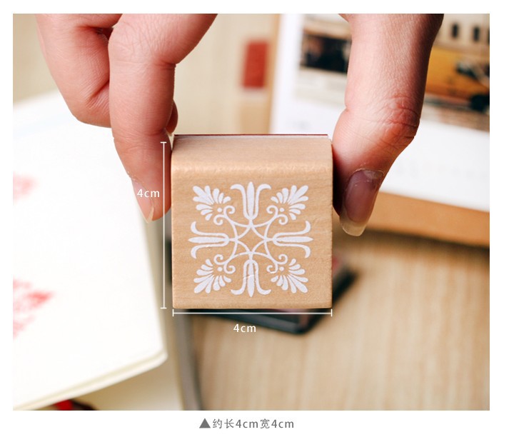 经典复古方形木质复古花纹印章 蕾丝系列唯美手账印章详情5