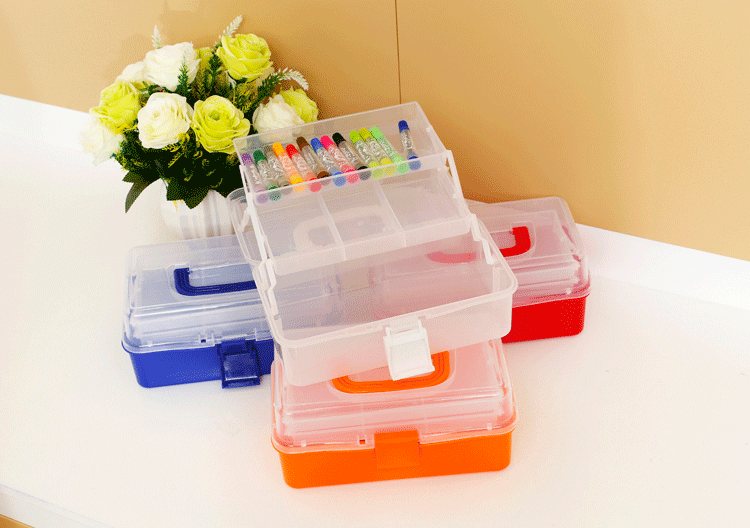 Portable three-layer multi-functional storage box, portable lacquer Guka plastic storage and organization box, medicine box pic 1
