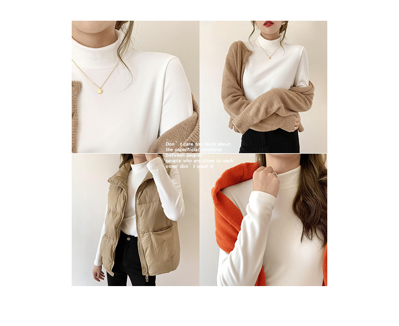 A German velvet semi-high-neck white base layer for women, paired with a stylish, thickened, brushed, and form-fitting mid-neck base layer for autumn and winter pic 36