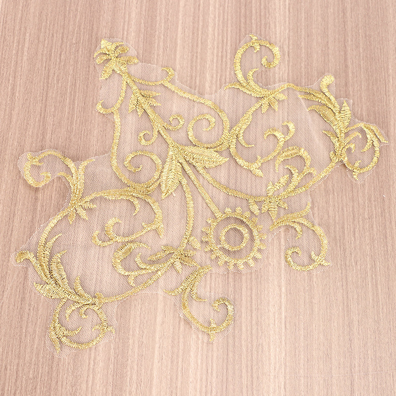 Golden flat embroidered lace embroidered trim for wedding dresses, evening gowns, home textiles and clothing DIY handmade accessories golden lace pic 2