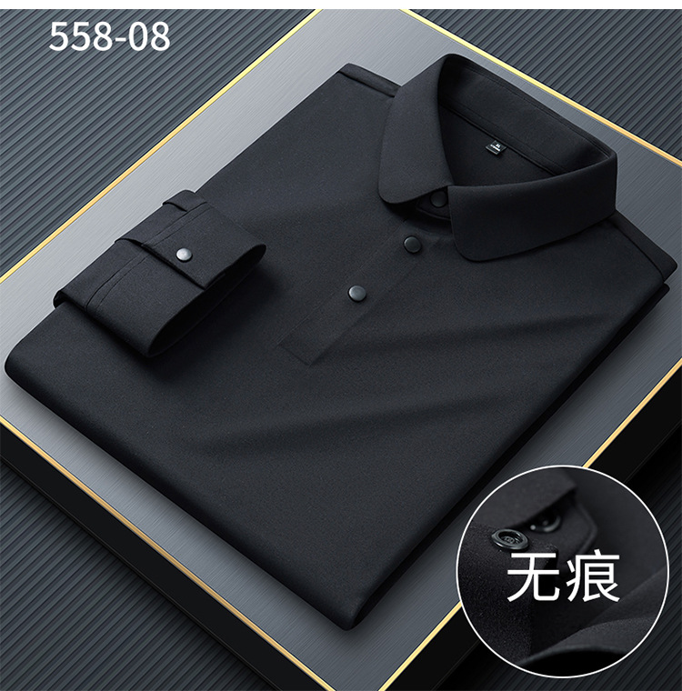 新款无痕弹力polo衫男士长袖商务休闲免烫抗皱纯色男士T恤打底衫详情18