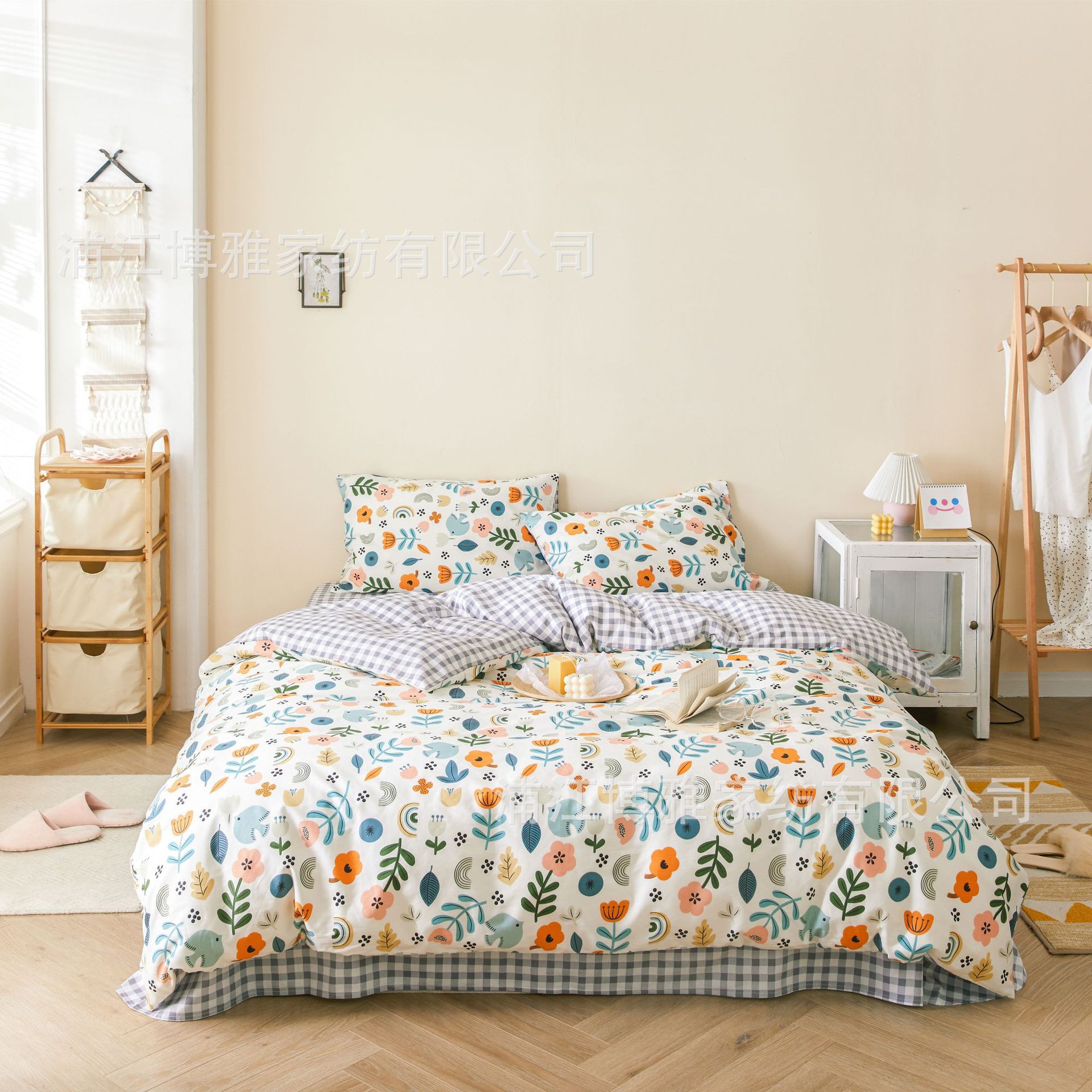 New fresh and clean country-style four-piece set of all-cotton bedding, AB double-panel design, single and double bedding pic 4
