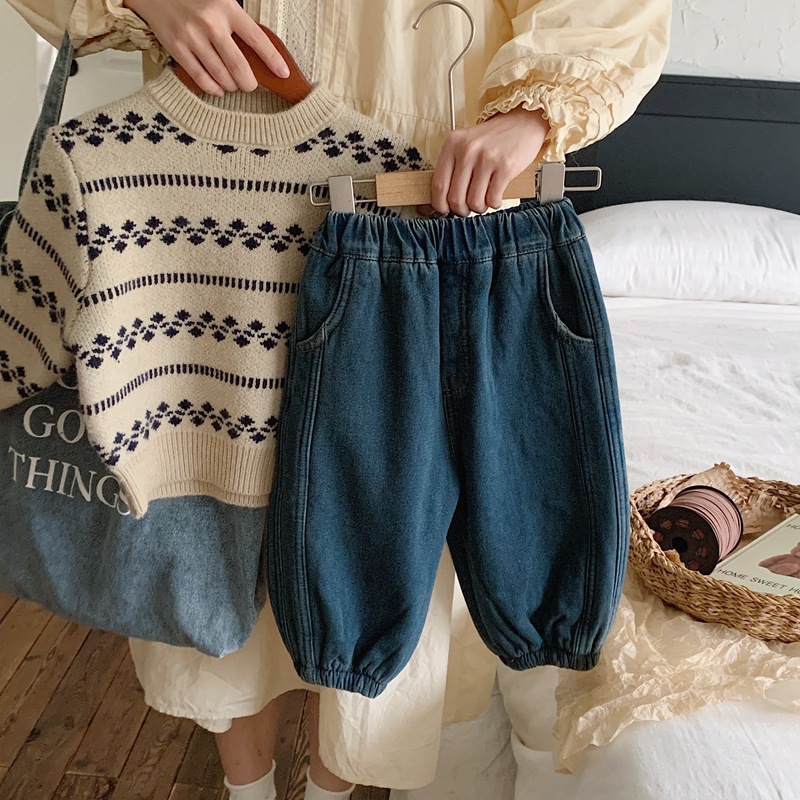 Pantalones niño invierno niños retro pantalones 2023 bebé hombre pantalones vaqueros otoño invierno con fleece niño pantalones casual versión coreana pic 2