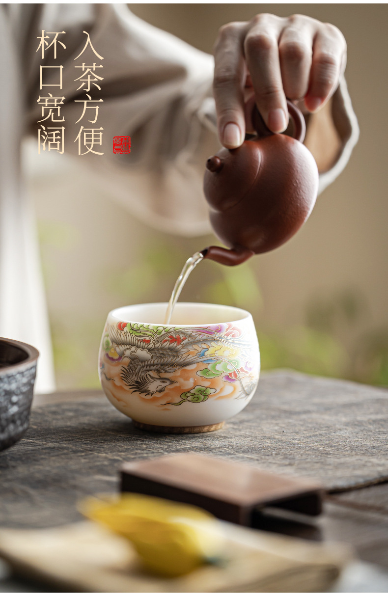 The main cup, Gongfu tea cup, living room tea bowl, ceramic dragon and Phoenix presenting auspiciousness, gift box set, single cup for tasting pic 4