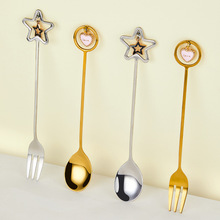 Cat Little Fish Dessert 304 stainless steel fork and spoon, Japanese small round handle hanging cup, cartoon cute coffee stirring spoon pic 8