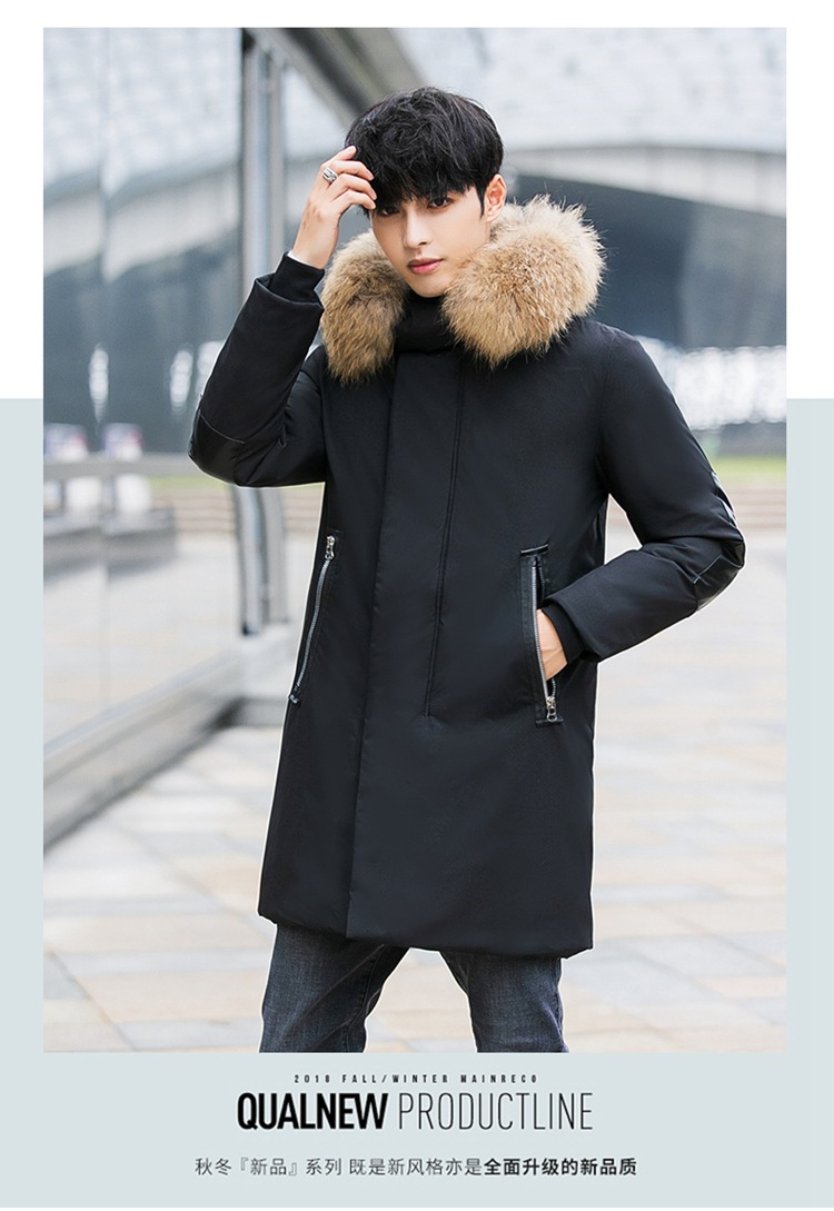 New winter thickened hooded slimming mid-sized down jacket for men, Korean youth fashion with a large fur collar, sent out 1780 pic 19