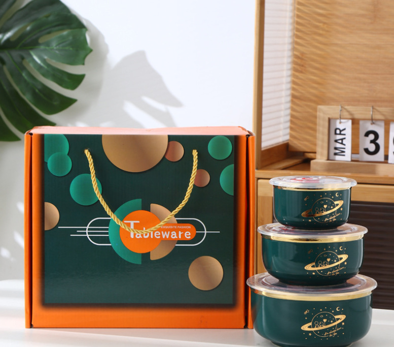 Three-piece ceramic fresh-keeping bowl set pic 1