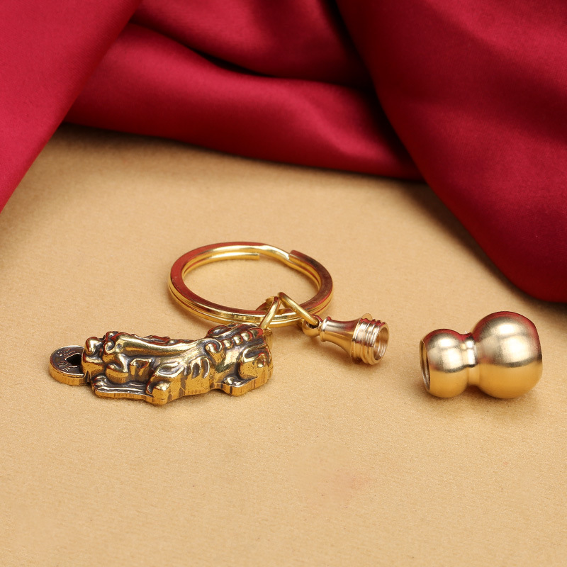 Brass hollow gourd key chain, cinnabar bottle with open lid, copper gourd Five Emperors coin key pendant, direct supply from the manufacturer pic 22