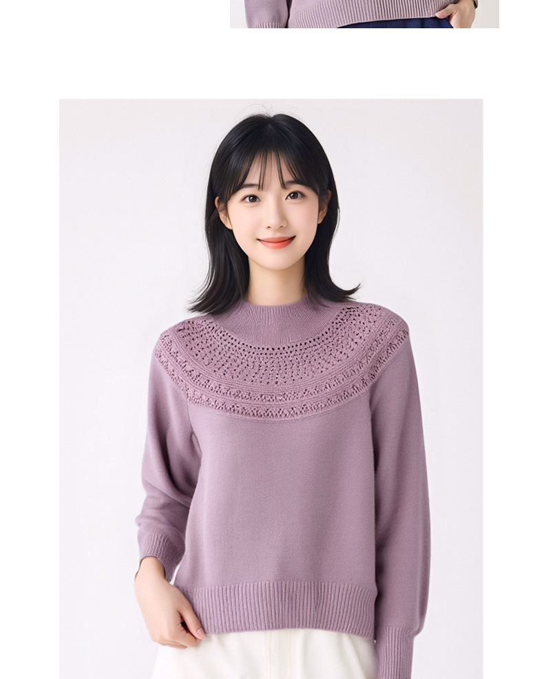 A semi-high-neck sweater for women in the 2024 autumn and winter season, which is stylish, versatile and exudes a sense of sophistication. It is a long-sleeved top with cutouts pic 8