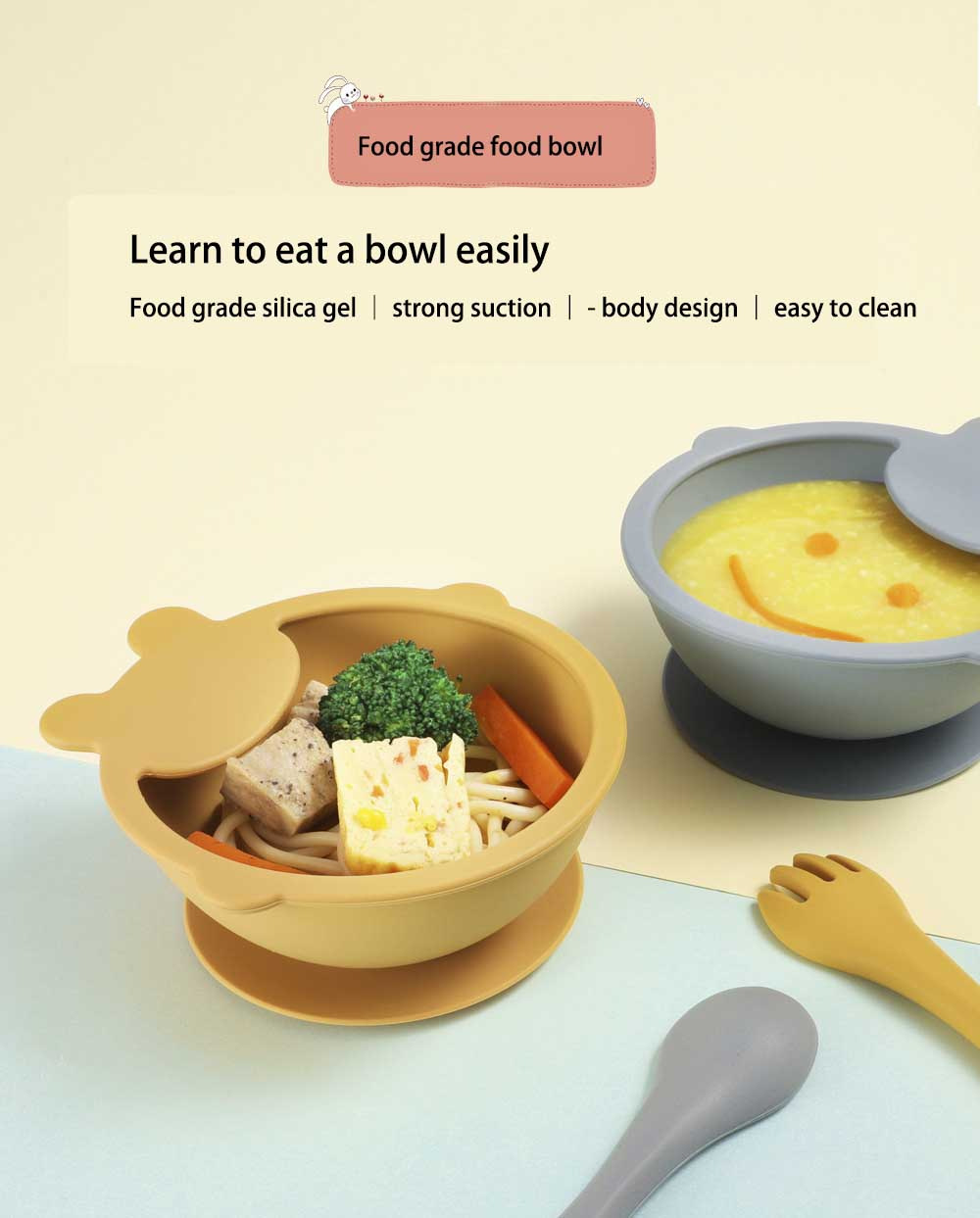 Platinum silicone deer bowl feeding set, bib bowl, fork and spoon set combination, waterproof and easy-to-clean baby products pic 9