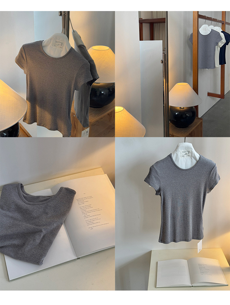 Simple and comfortable, zero-pressure, skin-friendly Tencel wool drape T-shirt, round-neck slim short-sleeved top 00113 pic 40